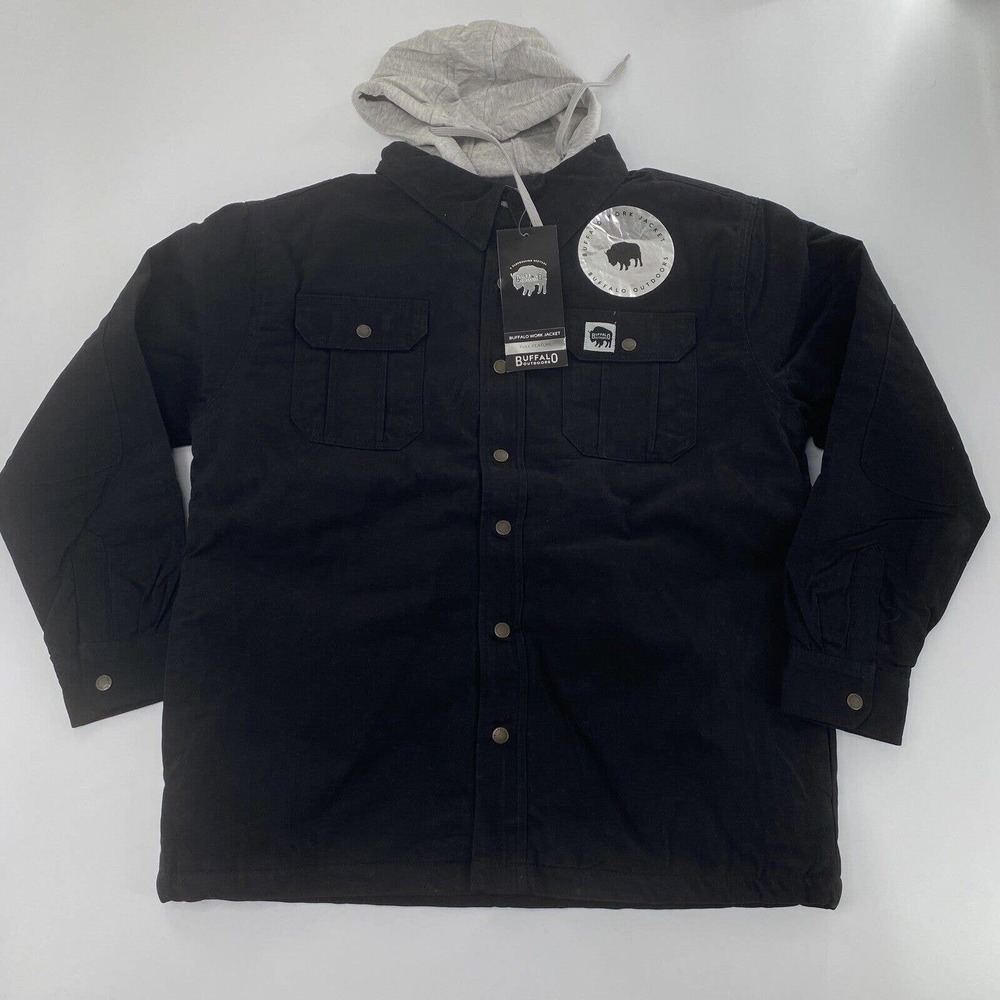 Buffalo XL Mens Work Jacket Black Gray Hoodie Heavy Duty Snap Button NWT